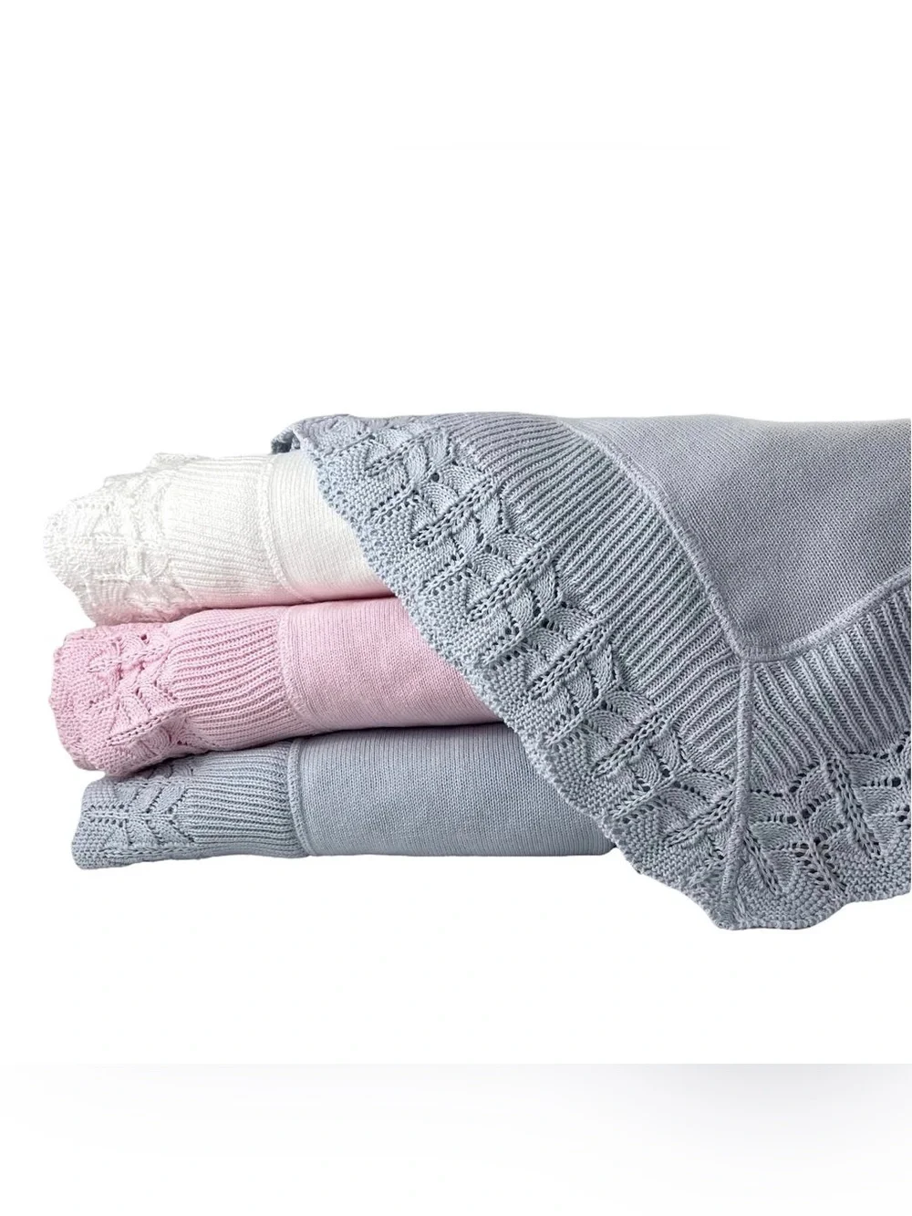 Cotton Jersey Baby Blanket with Knitted‎ Scallop Lace Border